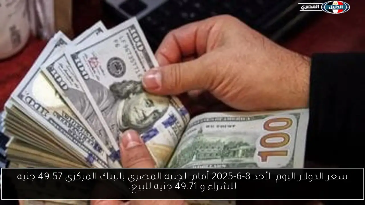 سعر الدولار اليوم الأحد 8-6-2025 أمام الجنيه المصري بالبنك المركزي 49.57 جنيه للشراء و 49.71 جنيه للبيع.