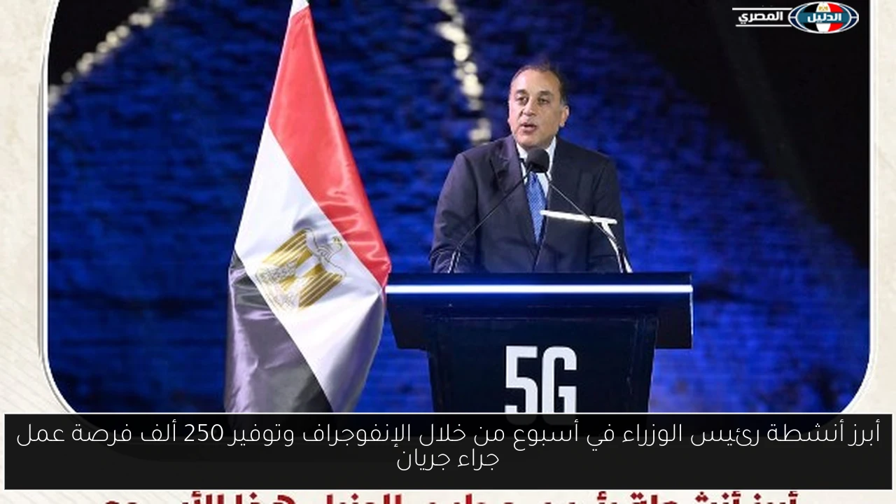 أبرز أنشطة رئيس الوزراء في أسبوع من خلال الإنفوجراف وتوفير 250 ألف فرصة عمل جراء جريان