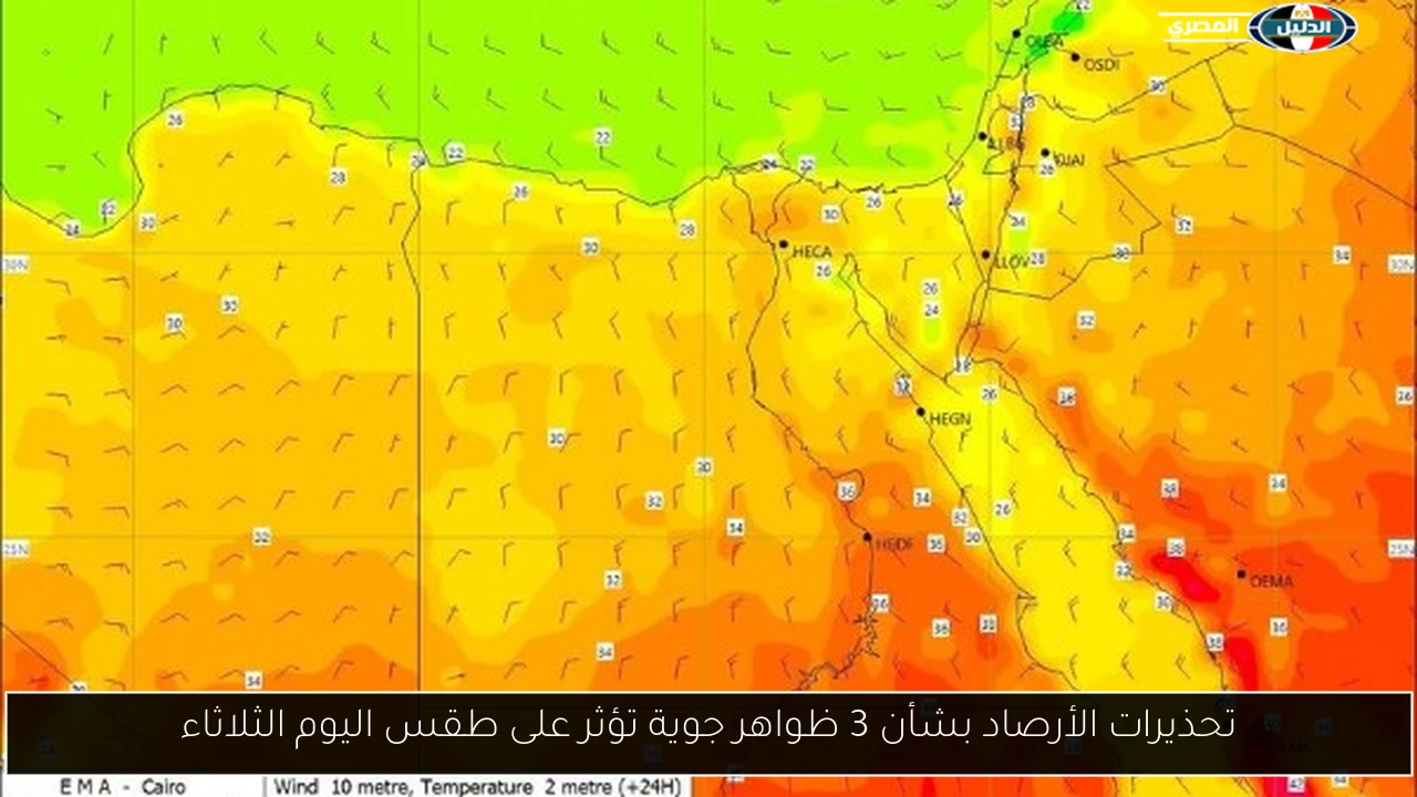 تحذيرات الأرصاد بشأن 3 ظواهر جوية تؤثر على طقس اليوم الثلاثاء