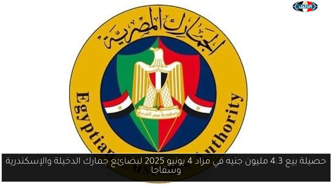 حصيلة بيع 4.3 مليون جنيه في مزاد 4 يونيو 2025 لبضائع جمارك الدخيلة والإسكندرية وسفاجا